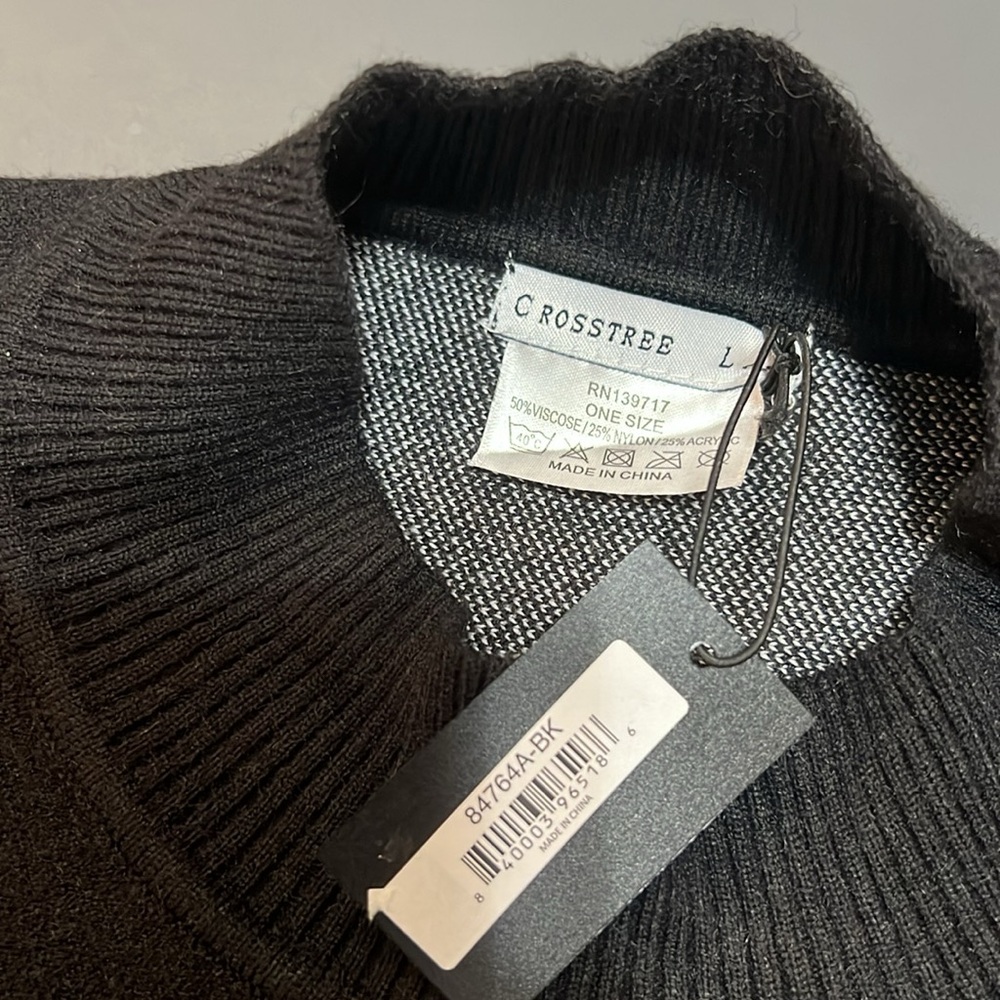 NWT Crosstree Lane Black & Cream striped sides/sleeves poncho mock neck sweater - Picture 8 of 9